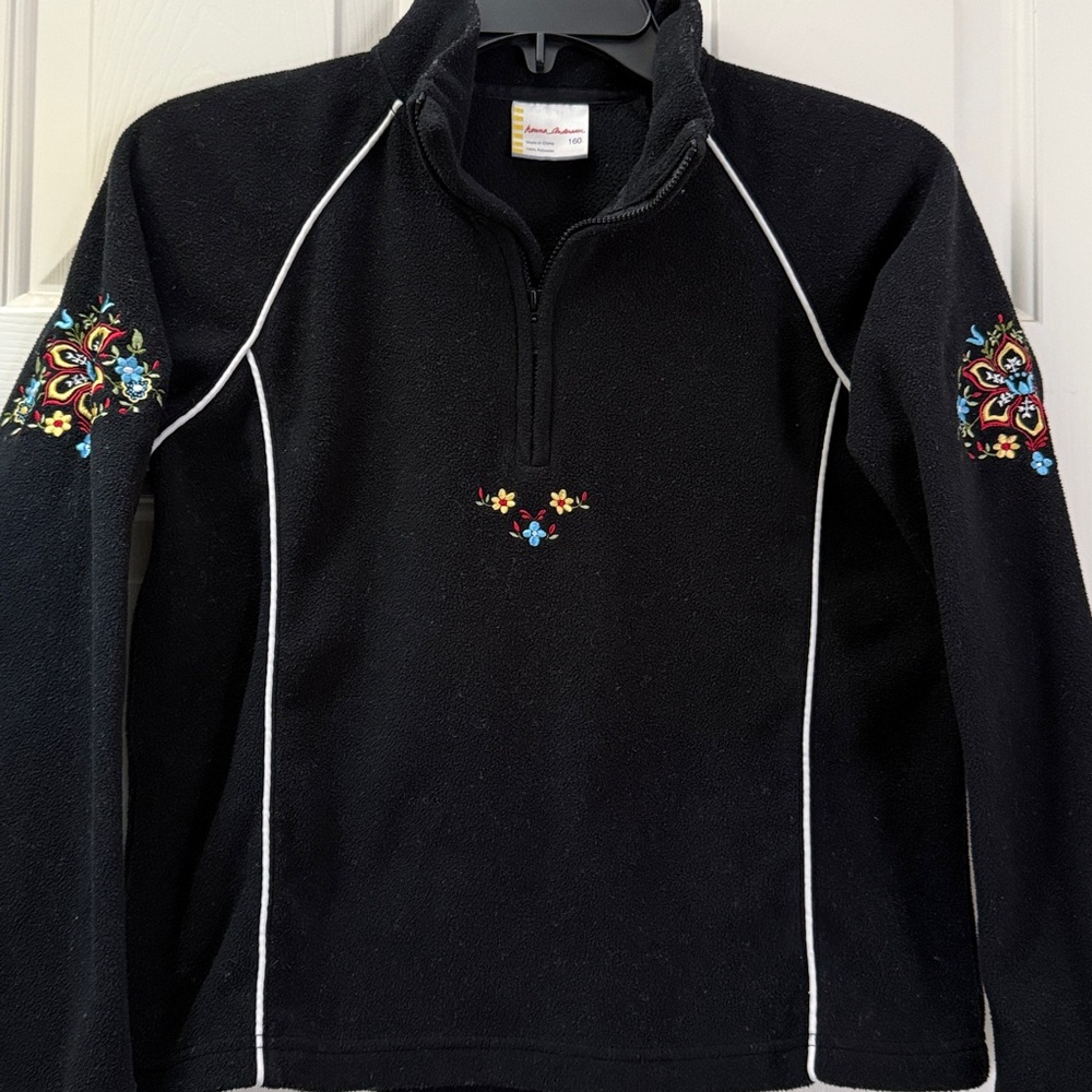 Hanna Andersson Embroidered Black Fleece Pullover Size 14/16